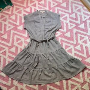 Summer dress, gray and white striped. Light and airy